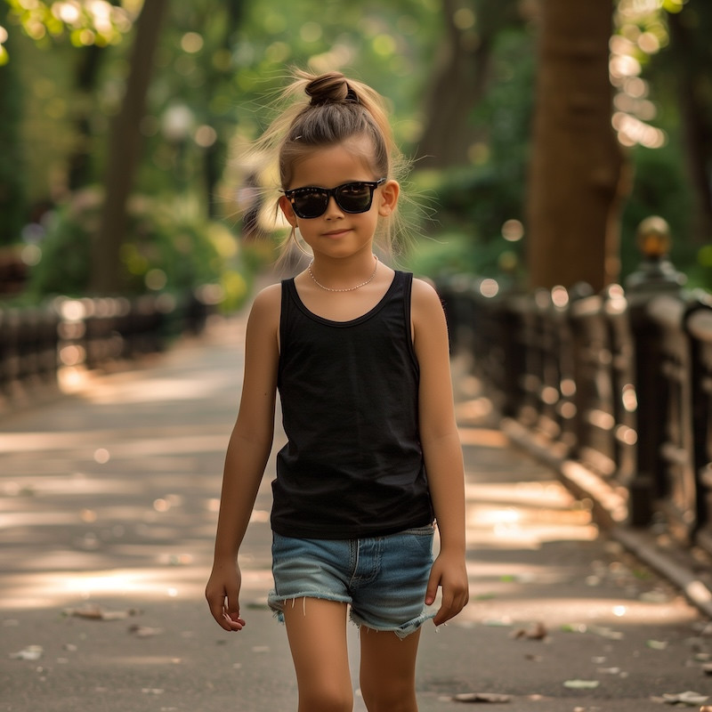Made In Italy Superior Quality Chic And Breathable Girls Cotton Tank Top Black